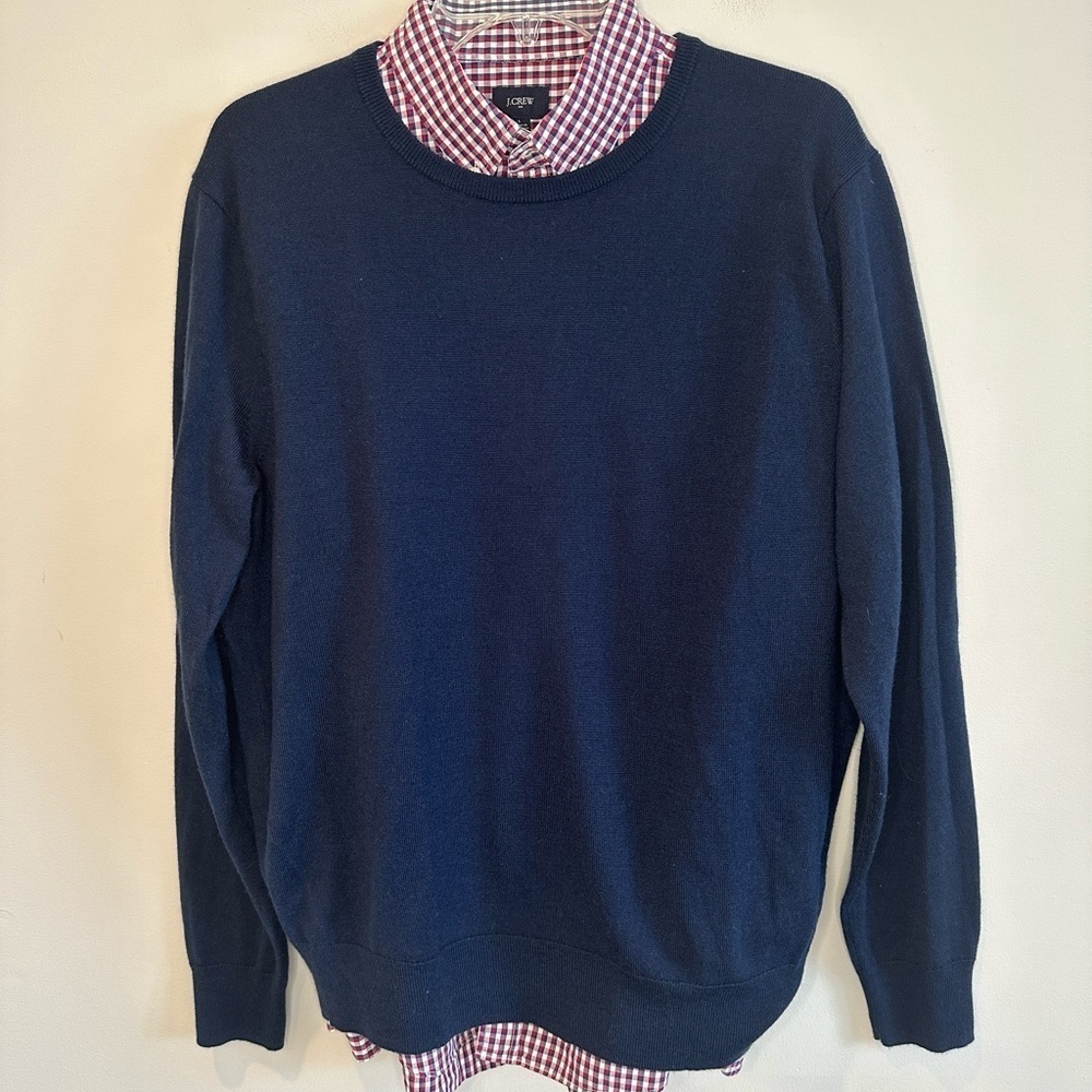 J. Crew Navy Blue Merino Wool Blend Crewneck Sweater